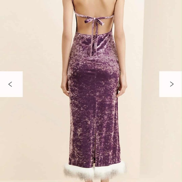 Anna Sui Shimmery Mulberry Purple Crushed Velvet Embroidered Faux Fur Maxi Dress - Picture 4 of 13